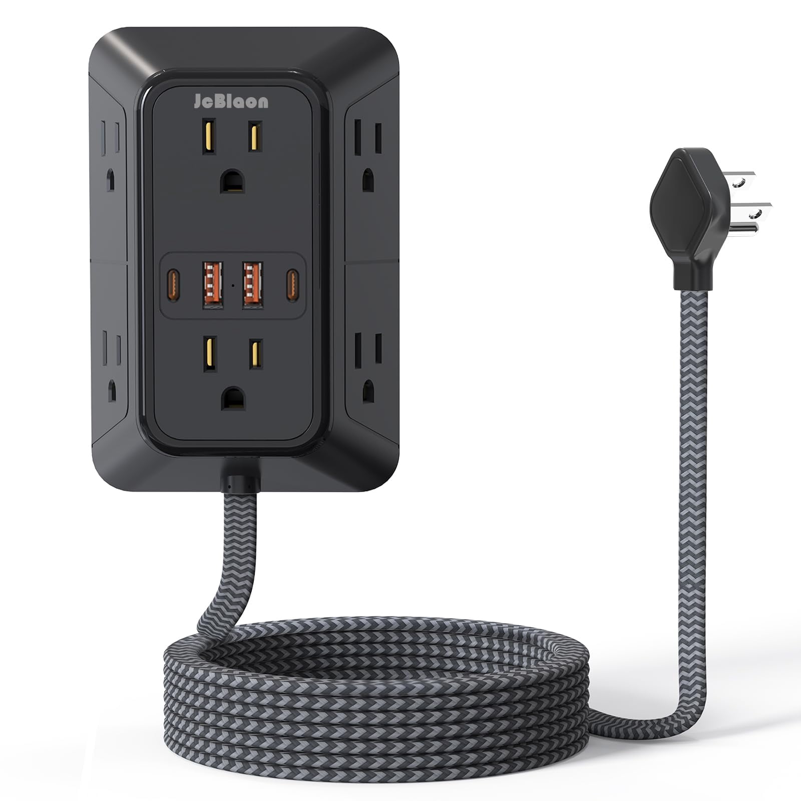 Surge Protector Power Strip with 6 Widely AC Outlets 4 USB Ports(2 USB C) 5 Ft Braided Power Cord 3-Side Outlet Extender with Overload Protection for Office Home Travel Essential