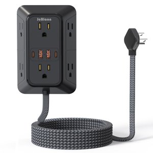 Strip de puissance de protecteur de surpression avec 6 Largement AC Sorties 4 USB Ports(2 USB C) 5 Cord de puissance tressé Ft 3-Side Extendeur de sortie avec protection contre les surcharges pour les voyages à domicile de bureau essentiels