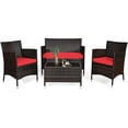 thumbnail image 1 of Patiojoy 4-Piece Patio Rattan Wicker Furniture Set Sofa Chair Table Set w/ Red Cushions, 1 of 10