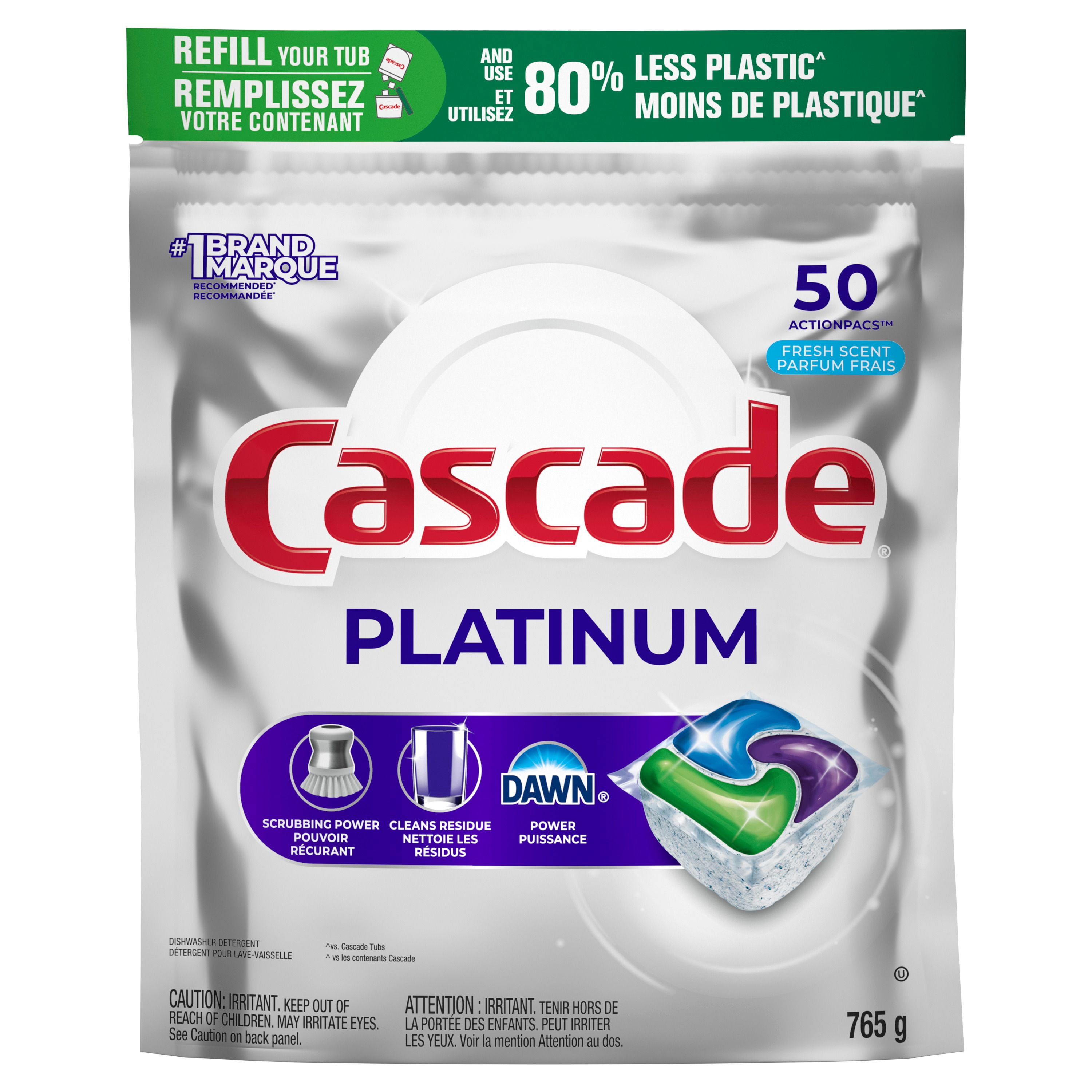 Cascade Platinum Dishwasher Pods, Dishwasher Detergent, Dish Detergent Soap, Fresh 50CT