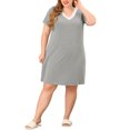 thumbnail image 2 of GRACE & GRANDEUR Nuisettes pour Femmes Grande Taille en Dentelle à Col en V à Manches Courtes Pyjama Tenue de Nuit Robe 4X Gris Foncé, 2 of 6