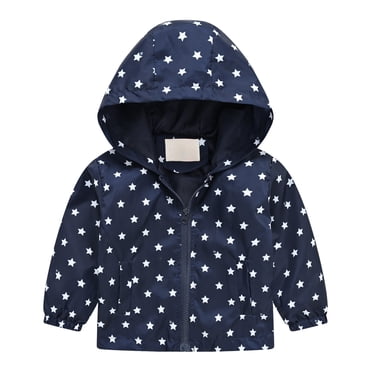 dmqupv Girls Lightweight Jacket Toddler Rain Jacket Kids Cartoon Windbreaker Coat Baby Girl Boy Zip Hooded Outerwear Fall Raincoat Dark Blue,Size for 3-4 Years