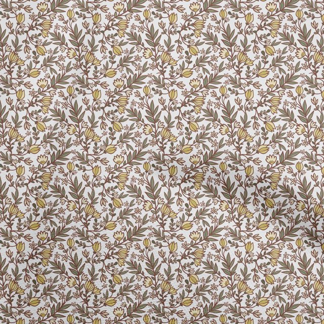 oneOone Polyester Spandex Yellow Fabric Floral Retro Sewing Material Print Fabric By The Yard 56 Inch Wide