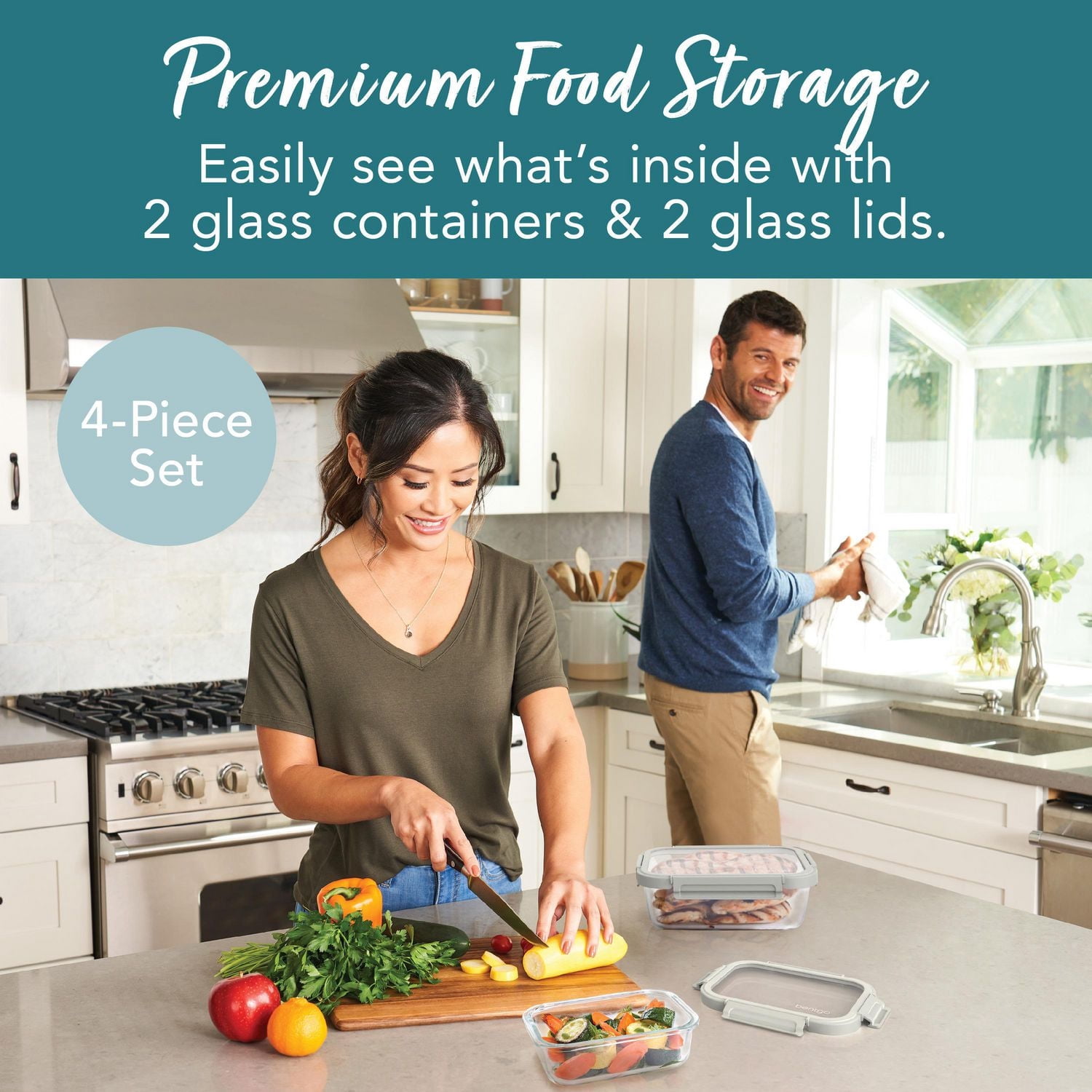 Ensemble de conservation des aliments en verre anti-fuite Bentgo - Paquet de 2 (récipients de 4,4 tasses et 6,3 tasses) - Pebble Beach<br>Modifier