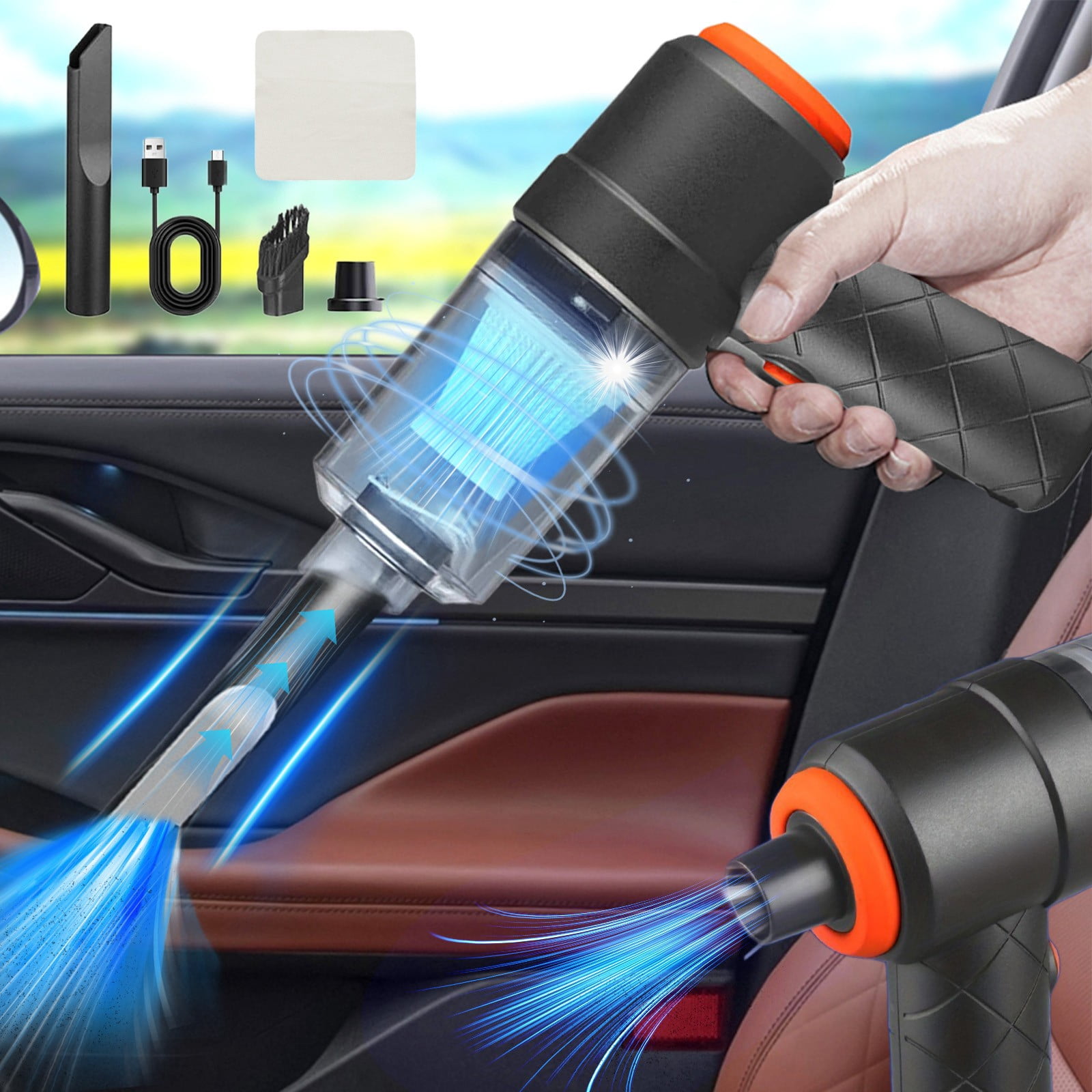 Yannianjz Handheld Car Vacuum Cleaner, 120W Powerful Suction Cordless, USB Rechargeable Mini Dust Buster for Car Interior, Home Pet Hair, Couch Crevices
