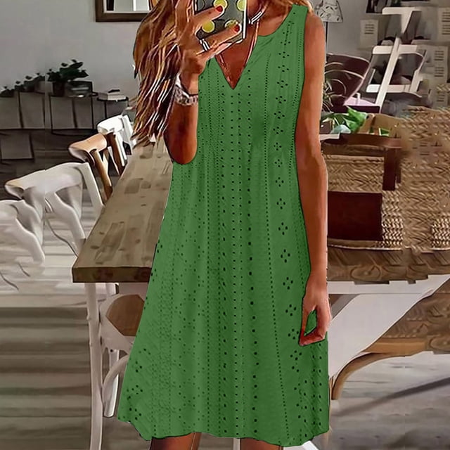 Gspmoly Robe pour Femmes, Mode Femmes Été Décontractée Unie à Col en V Sans Manches Robe Mini Robes de Travail pour Femmes Cadeaux de Vacances