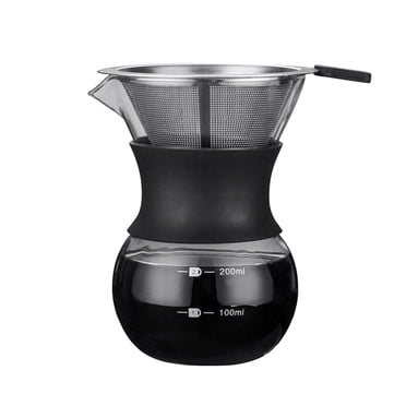 Cafetière en Verre Sans Papier de 7 oz avec Filtre en Acier Inoxydable, Cafetière en Verre Réutilisable, Égouttoir à Café Manuel, Cafetière Manuelle pour Infusion Manuelle avec Manchon en silicone