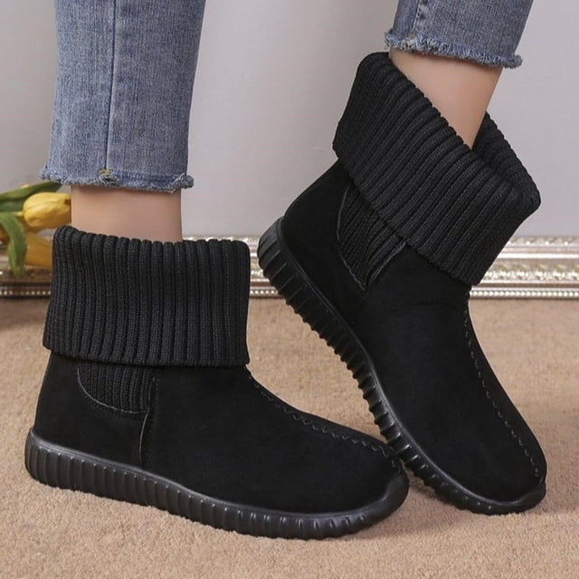 Styesk Bottes pour Femmes Bottes pour Femmes Mode Décontractée et Style d'Hiver Bottines Courtes Chaudes Couleur Unie à Coutures Bout Rond à Enfiler Bottines Plates Bottes de Travail pour Femmes