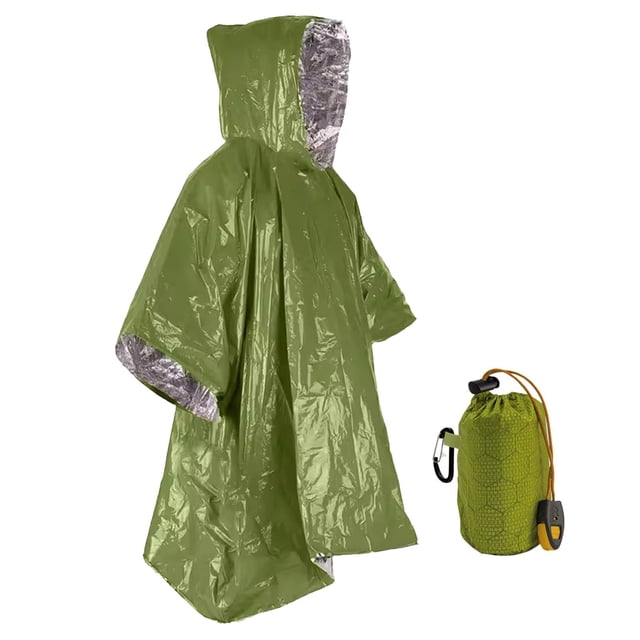 TopLLC Poncho de Pluie à Capuchon, Imperméable d'Urgence Isolé Réfléchissant en Film d'Aluminium PE, Imperméable Réutilisable Résistant aux Intempéries, Équipement de Survie Portable Double Face pour la Randonnée, le Camping et l'Extérieur