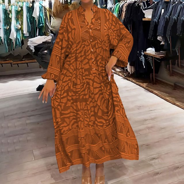 Ovzne Robes d'Été pour Femmes 2025 Robe pour Femme Robe d'Été Aguichant pour Femmes Mode Imprimée à Boutons Manches Courtes Col Rabattu Robe pour Femmes à Manches Longues Imprimée Liquidation