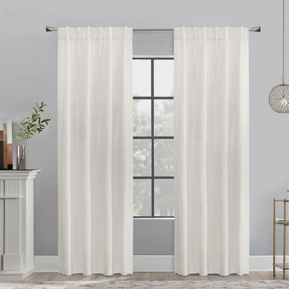 Loft Living Mitchel Light Filtering Raw Silk Dual Header(Back Tab/Rod Pocket) Single Curtain Panel 54" x 84" in White