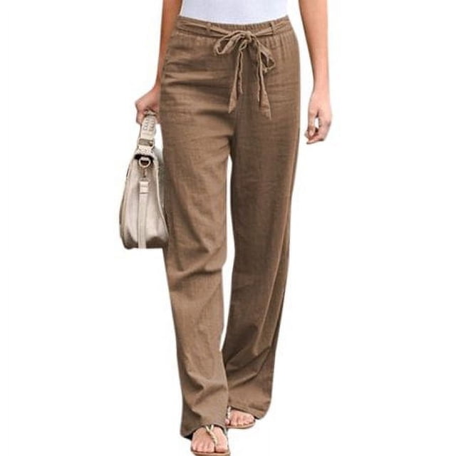 Pantalon Droit en Coton et Lin pour Femmes, Été, Décontracté, Long, Grande Taille