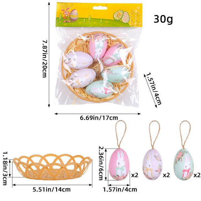 kurtrusly Easter Egg Hanging Decoration Creative Knitting Basket Easter Egg Easter Decoration Ornament Scene Layout White Rabbit Style