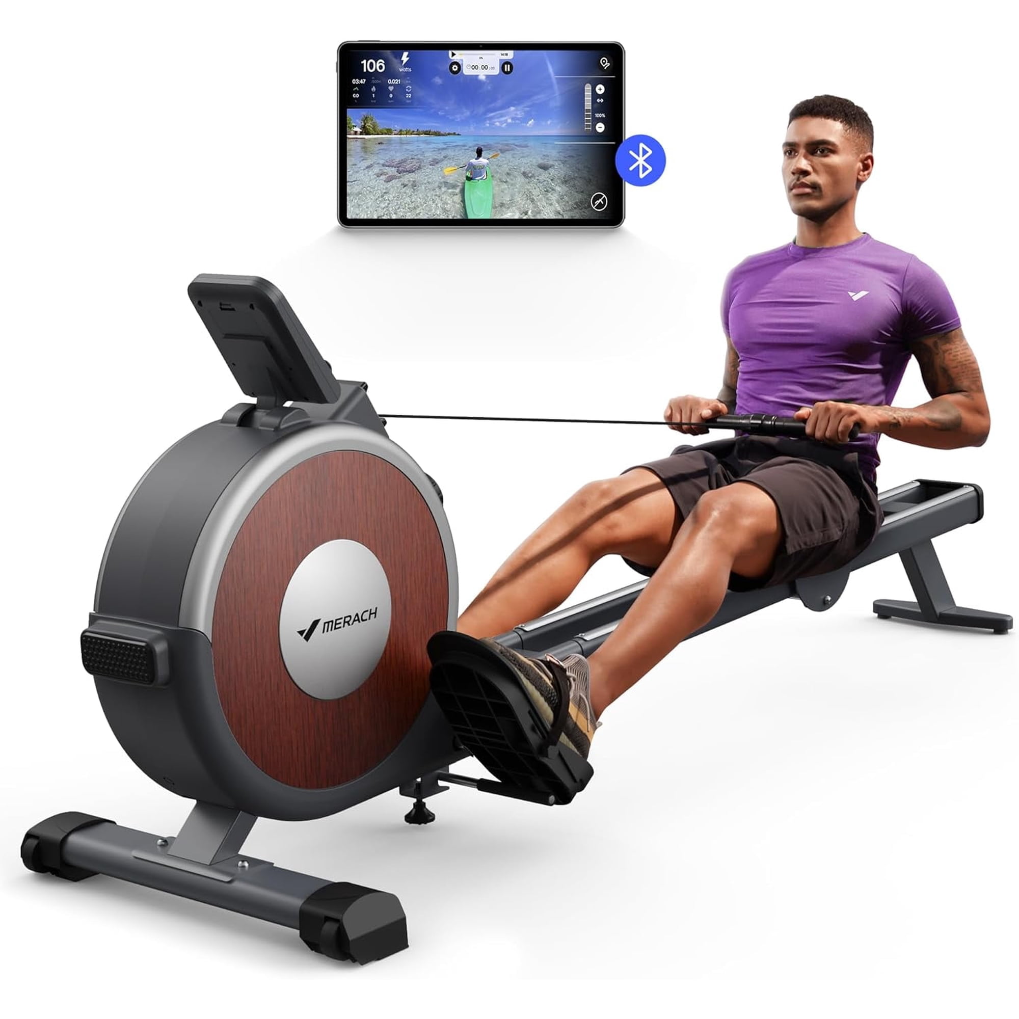 Rameur 4-en-1 Avec Machine Abdominale – Résistance Réglable, Pliable, Siège Confortable, Pour La Maison