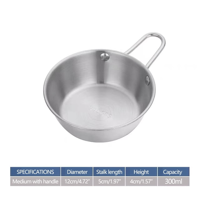 Bol d'Assaisonnement pour Collation de Cuisine avec Poignée, Bol de Riz Doré, Bol à Vin Chaud et Froid, Bol à Vin de Riz en Acier Inoxydable