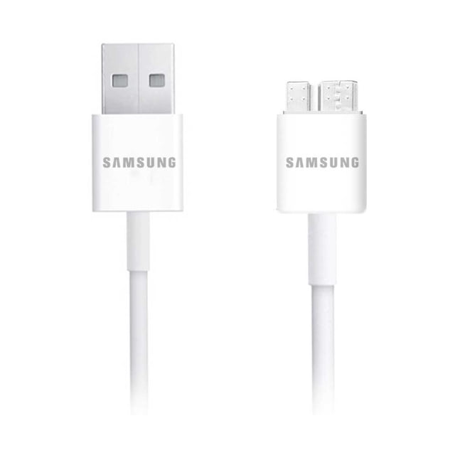 Samsung Micro USB 3.0 fast charging and data sync cable, 5ft (1.5m) in white, featuring a USB 3.0 connector for high-speed data transfer up to 5 Gbps and optimized power efficiency. Compatible with Samsung Galaxy S5, Note 3, Tab Pro 8.4, and Tab S 8.4. The cable supports 800mAh charging for faster power delivery compared to USB 2.0.