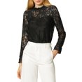 thumbnail image 1 of INSPIRE CHIC Women's Crochet Lace See Through Floral Ruffle Neck Blouse, 1 of 7