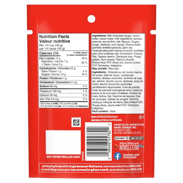 M&M'S, Peanut Butter Milk Chocolate Candies, Sharing Bag, 165g