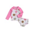 thumbnail image 2 of Gupgi Summer Kid Girls Swimsuit 2 Piece Quick Dry Rash Guard Set 0-5Y Long Sleeve Shell Print Patchwork Zipper Tops Bottoms, 2 of 9