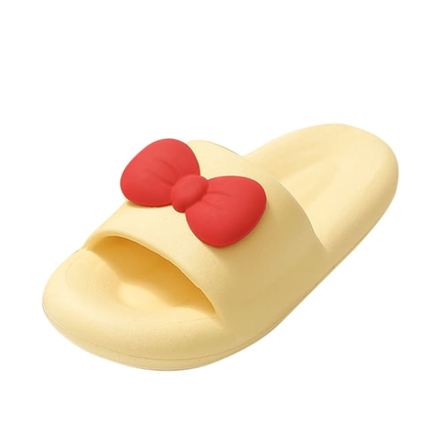 Yellow Couple Slippers With Bow Decoration Soft Bottom Non-Slip Odor Resistant Indoor Home Suitable For Bathroom Shower Daily Use Size 38