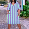thumbnail image 2 of Pisexur Robes d'Été pour Femmes Mode Imprimé Floral Robe Décontractée Ample Col en V Manches Courtes Robes T-Shirt Fluide Surdimensionnée Robe de Plage avec Poches Grande Taille Mi-Mollet L-5TG, 2 of 5