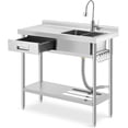 thumbnail image 2 of OUYAWEI Freestanding Stainless Steel Utility Sink with Workbench,Left Drawer,Commercial Kitchen Sink with Faucet,Hot & Cold Water,Storage Shelf,S-Hook,Knife Holder,Adjustable Leg for Indoor Outdoor, 2 of 7