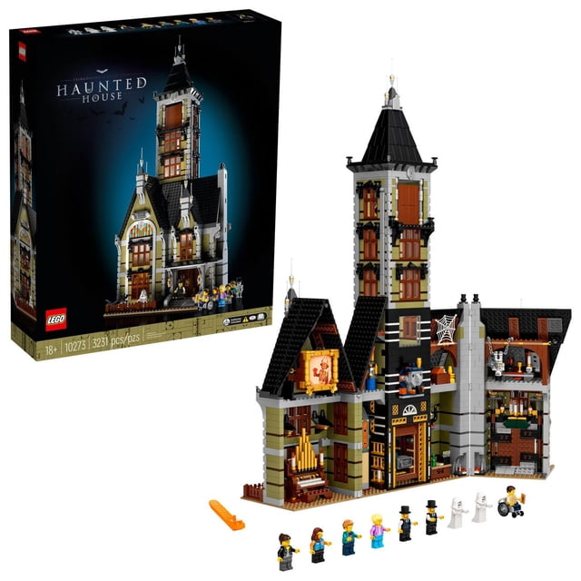 LEGO Icons Ensemble de Construction de Maison Hantée, Modèle 10273, un Projet Créatif de Bricolage pour Adultes et Familles. Comprend un Manoir Hanté Effrayant avec des Détails Complexes comme une Chevauchée en Chute Libre, des Portes Automatiques et une Peinture Maudite. Comprend 10 Minifigurines LEGO et Mesure Plus de 26,5 Pouces de Hauteur. Exposé avec Son Emballage et Ses Accessoires.