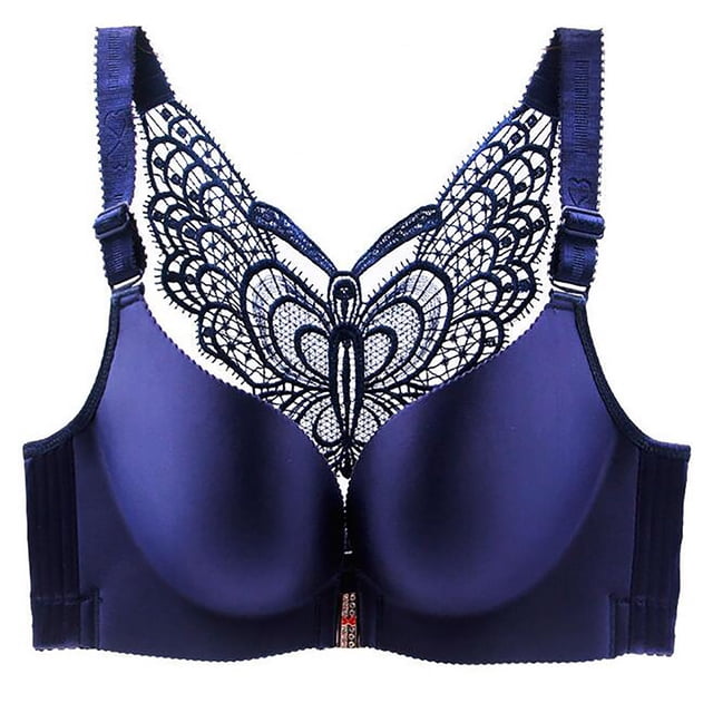 Womens Solid Bra Wire Free Underwear Front Closure Butterfly Backless Bra
