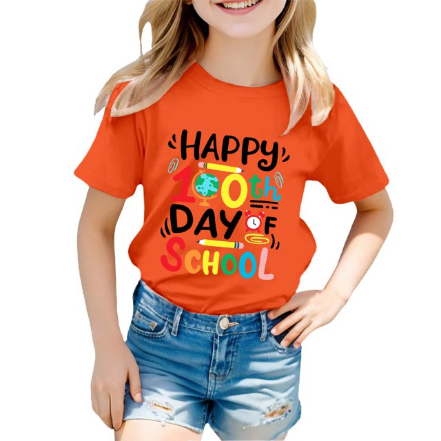 FhsagQ The 7th Of July Garçon et Fille Mode Décontractée Imprimé Col Rond Ample Manches Courtes T-Shirt Haut Petites Filles The 7th Of July T-Shirts 4T-5T Printemps Petites Filles T-Shirts 4T-5T Orange 2-3 Ans