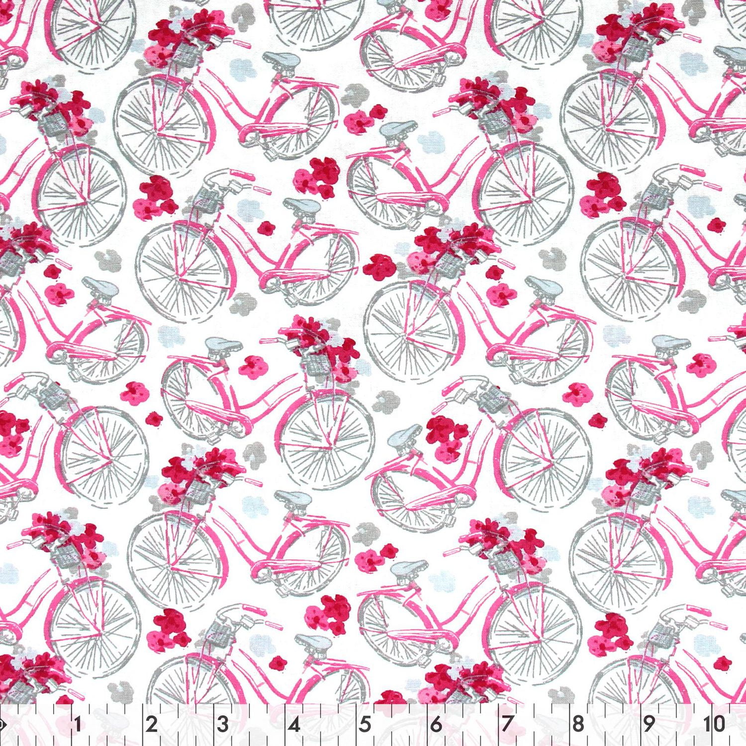 FABRIC CREATIONS blanc rose and gris Bicycles and Flowers fat quarter 45 × 53 cm (18 × 21 in), 18x21