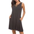 thumbnail image 2 of CEHVOM Ladies Solid Color Cross Strap V-Neck Belt Sleeveless Vest Mini Dress, 2 of 6