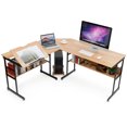 thumbnail image 1 of Gymax Bureau d'Ordinateur en Forme de L Table de Dessin Poste de Travail avec Plateau Inclinable et Étagère, 1 of 10