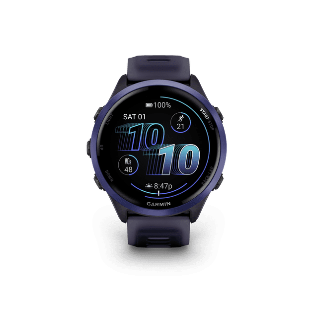 Garmin® Forerunner® 570, 47mm, Advanced GPS Running and Triathlon Smartwatch, AMOLED Display, Training and Recovery Features, Indigo Aluminum with Translucent Imperial Purple/Indigo Band