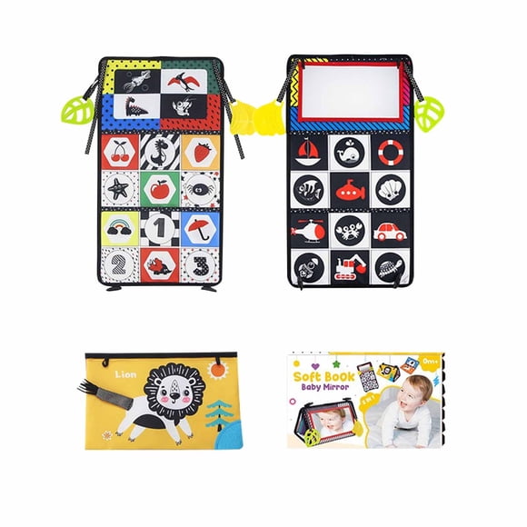 Livre en Tissu Miroir pour Bébés, Jouet Sensoriel Pliant avec Papier Froissé et Motifs d'Animaux, Apprentissage Précoce de la Cognition pour 0-2 Ans