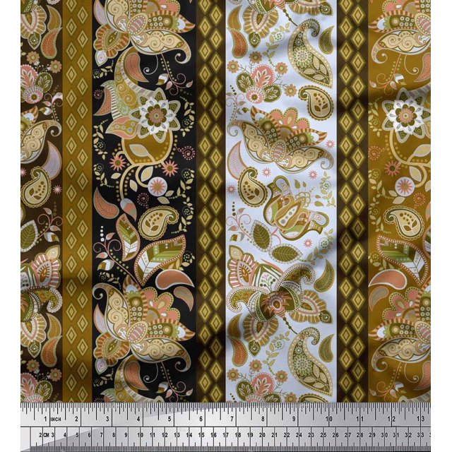 Soimoi polyester Crepe Fabric Stripe & Paisley Print Sewing Fabric Yard 52 Inch Wide