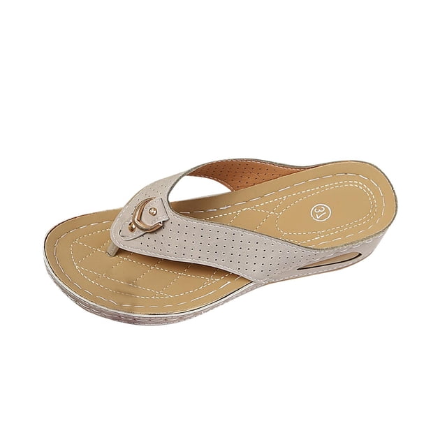 Wedge Sandals for Women Flip Flops Slide Open Toe Soft Sole Non Slip Breathable Beach Thong Shoes Gray