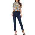 thumbnail image 2 of INSPIRE CHIC Women's Blouse Floral Ruffled Short Sleeve Ruffle Neck Casual Blouses XS Blue Orange, 2 of 6