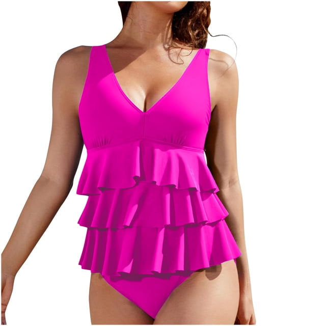 Dvprdro Maillots de Bain Taille Haute Gainants pour Femmes Mode Tankini à Volants une-Pièce