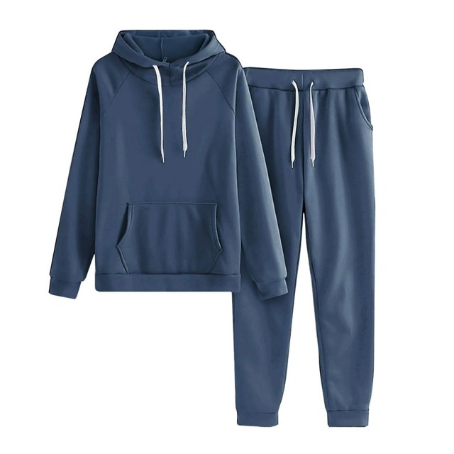 2 Piece Sweatsuits for Womens Clearance Solid Color Pocket Drawstring Pullover Sweatpant Set Lounge Tracksuit Casual Plus Size Lightweight Loose Ladies Outfits Fall Winter 2023 Black L