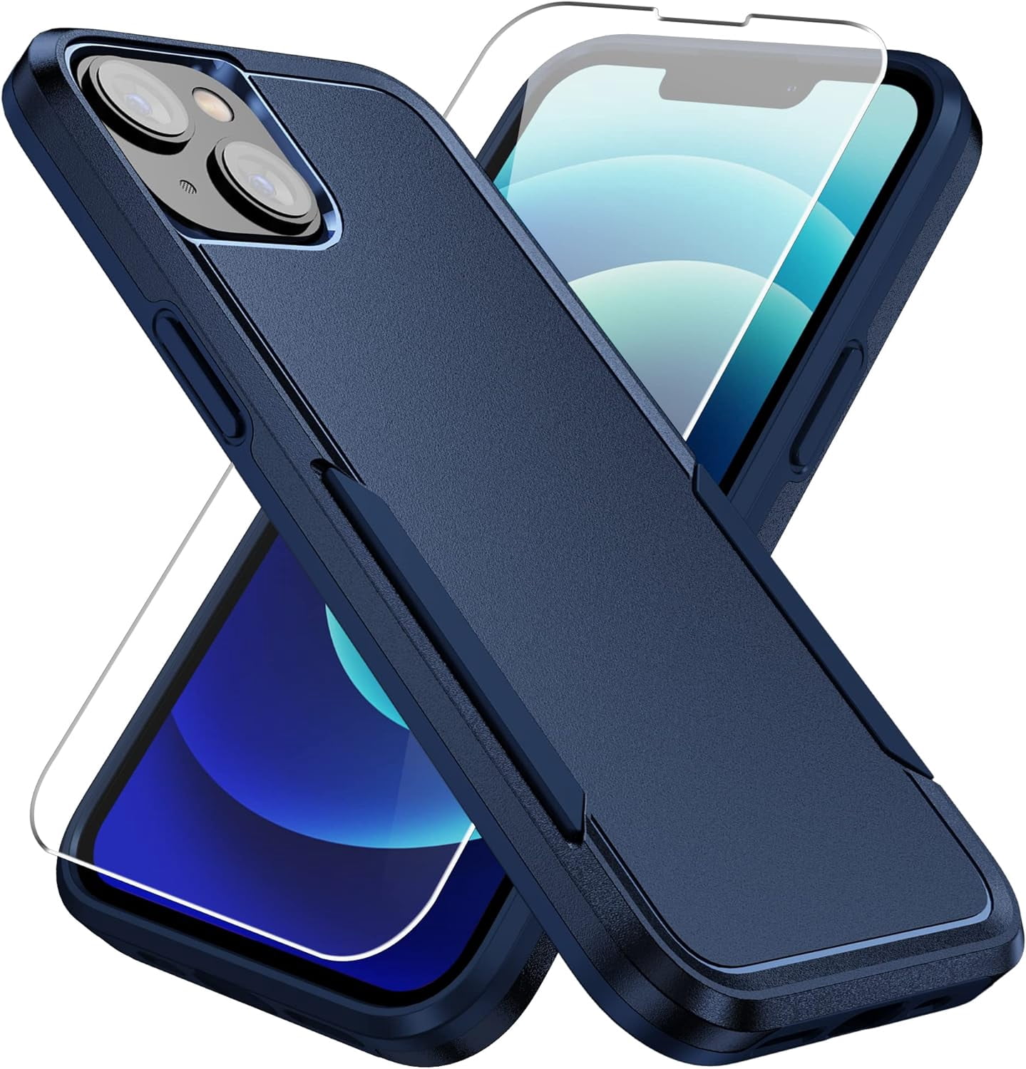 Heavy Duty Phone Case Designed for Apple iPhone 15 Case with 1Pc Tempered Glass Screen Protector, Shockproof Dropproof Anti-Scratch Phone Case Cover for Apple iPhone 15,Blue