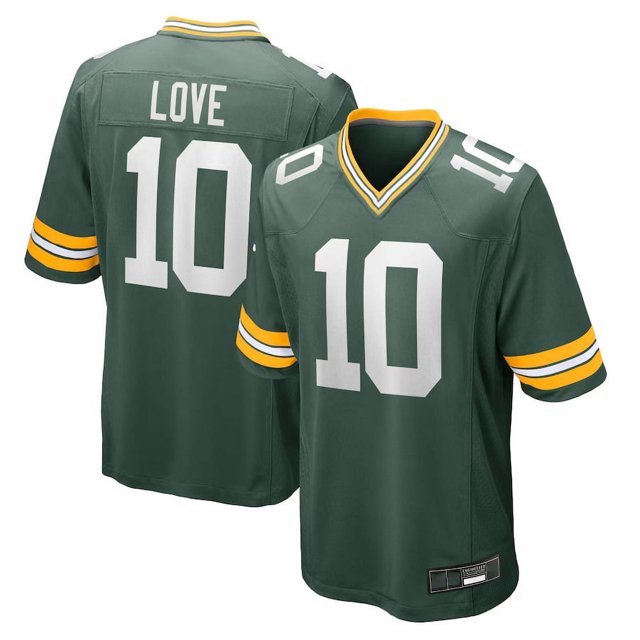 Men's Green Bay Love 10 Green Stitched Game Player T-shirts, XX-Large