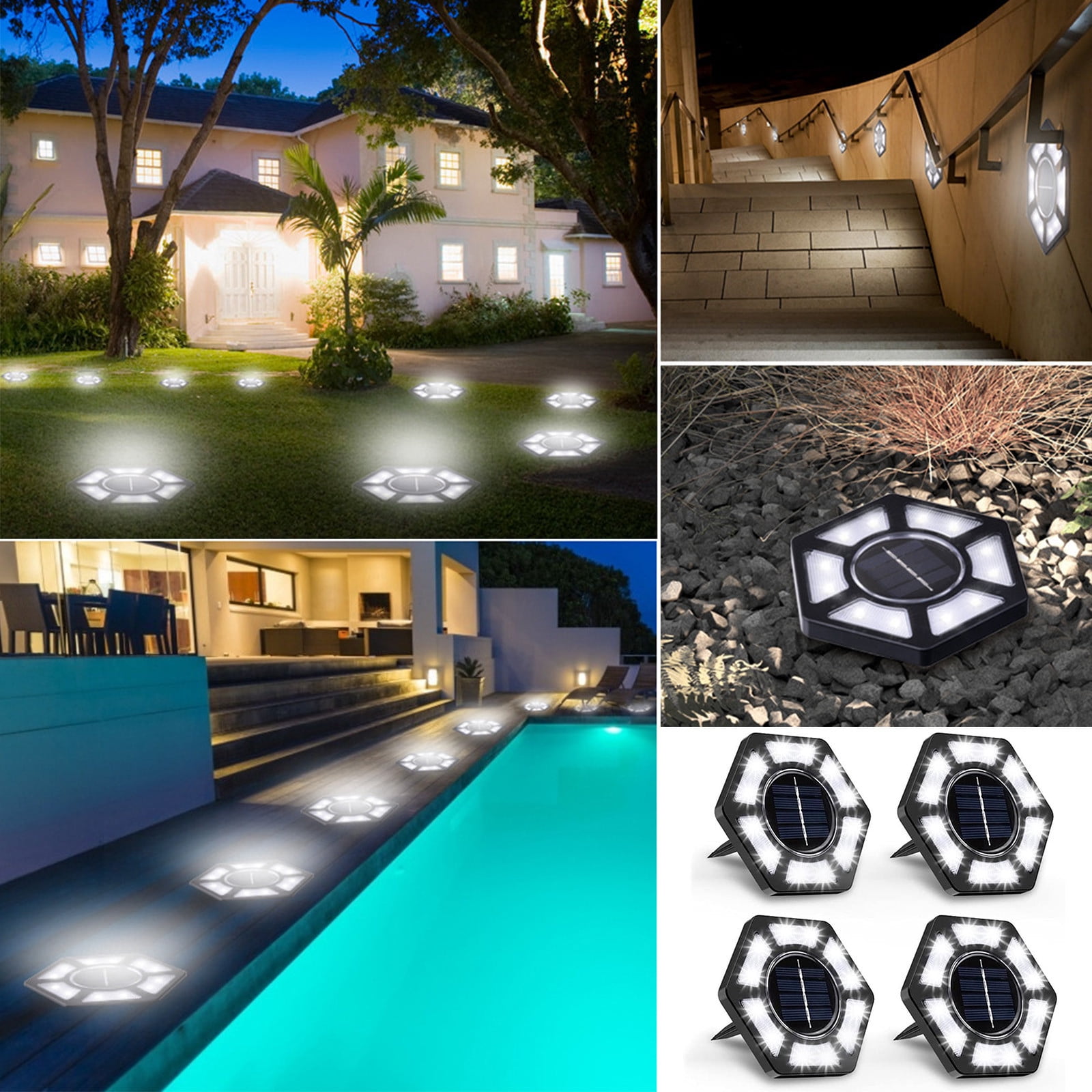TopLLC Solar Lights Outdoor Ground Lights Outdoor Suit With 12 LED Lights Source Automatic Induction-Outdoor Lights Garden Lights For Pathways Garden Yard Patio Lawns Lighting Decor Lamp Solar Light