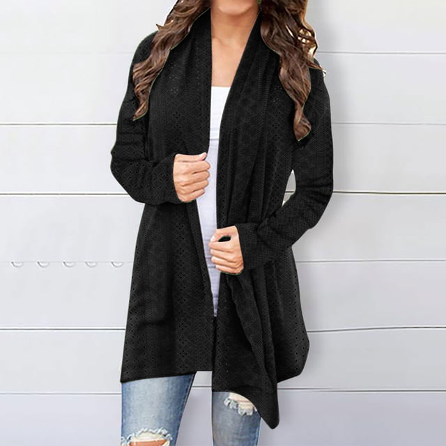RXIRUCGD Blouse Cardigan Décontractée à Manches Longues Unie pour Femme, Noir, Taille : L