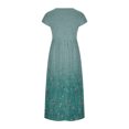thumbnail image 5 of Meichang Robe d'Été en Coton et Lin à Manches Courtes pour Femme, Col Rond, Coupe Ample, Dégradé, Robe Midi Bohème Décontractée à Imprimé, Robe de Travail Rétro Légère Évasée, Bleu, P, 5 of 5