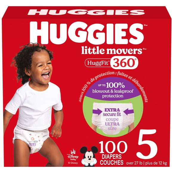 Couches pour bébé Huggies Little Movers HuggFit 360° avec ceinture 360°, tailles 3-7, 136-70 unités