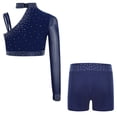 thumbnail image 2 of RUNQHUI Gymnastics Leotard for Girls 2 Piece Dance Outfit Rhinestone Mesh Crop Top with Shorts Set Activewear Navy Blue 8, 2 of 6