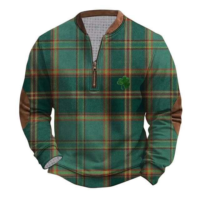 Penkiiy Mens St. Patrick's Day Irish Print 1/4 Zipper Collar Sweatshirt M Multicolor