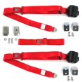thumbnail image 1 of Chevy Corvair 1960-1969 Standard 3 Point Red Retractable Bench Seat Belt Kit with Bracketry - 3 Belts, 1 of 1