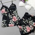 thumbnail image 3 of 2Pcs Women Satin Silk Sleepwear Lace V Neck Tops + Long Pants Pyjamas Set, 3 of 5