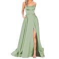 thumbnail image 2 of B91xZ Robe Chemise Femme Satin Tube Mode Dos Nu Découpé Formelle Invitée de Mariage Soirée Fête Robes Maxi, Vert P, 2 of 5